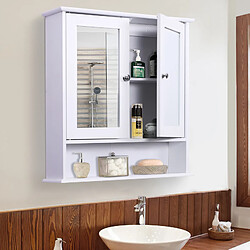 Homcom Armoire murale étagère salle de bain 56L x 13l x 58H cm double porte miroir étagère réglable MDF blanc