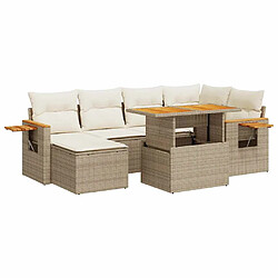 vidaXL Salon de jardin avec coussins 7 pcs beige résine tressée acacia