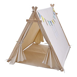 SUNNY Sienna - Tente Tipi Couleur Crème, Chambre Bebe Tipi avec Drapeaux et Tapis de sol | À partir de 2 ans | Tipi chambre, 100 % coton naturel | Tente de Jeu en bois FSC 100 %, 120 cm x 100 cm