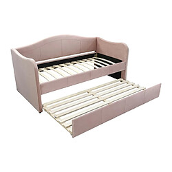 Avis Vente-Unique Lit banquette gigogne 2 x 90 x 190 cm - Velours - Rose + Matelas - MATHILDE