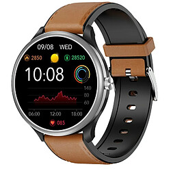 Yonis Montre Connectée Cuir Café IP67 Appels Bluetooth