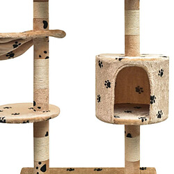 Helloshop26 Arbre à chat griffoir grattoir niche jouet animaux peluché et sisal 125 cm empreintes de pattes beige 3702103