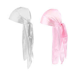 Acheter 2 Pièces Durag Headwear Cap Chute De Cheveux Écharpe Bandana Turban Blanc + Rose