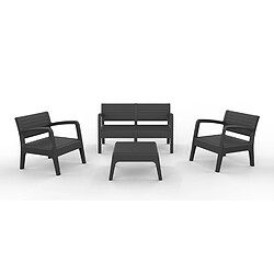 Pegane Salon de jardin extérieur de 4 places en résine anthracite (1 Canapé 2 places + 2 fauteuils + Table)