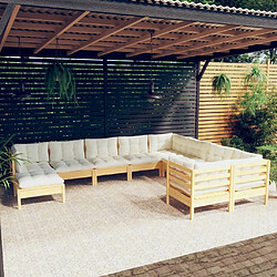 Maison Chic Salon de jardin 10 pcs avec coussins | Ensemble de Table et chaises | Mobilier d'Extérieur crème Bois de pin -GKD26897