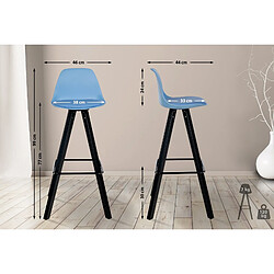 Acheter Decoshop26 Tabouret de bar chaise haute x1 repose-pieds style scandinave en plastique et PVC bleu structure en bois noir carré 10_0004631