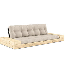 Inside 75 Canapé lit futon BASE beige couchage 130cm dossiers noirs et accoudoirs coffres