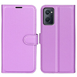 Etui en PU texture litchi, fermeture magnétique avec support, violet pour votre Realme 9i