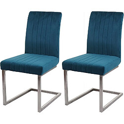 Decoshop26 Lot de 2 chaises de salle à manger chaise de conférence en acier inoxydable brossé velours bleu turquoise CDS04485