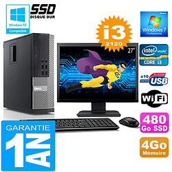 PC DELL 990 SFF Core I3-2120 Ram 4Go Disque 480 Go SSD Wifi W7 Ecran 27" - Occasion