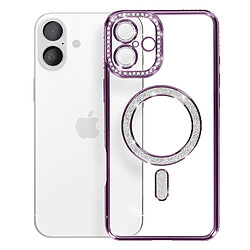 Avizar Coque Diamant pour iiPhone 16 Plus Protection MagSafe Contour Strass Violet pas cher