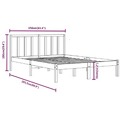 vidaXL Cadre de lit sans matelas noir bois de pin massif 150x200 cm pas cher