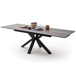 Pegane Table à manger extensible en céramique imi. bois Barique et métal noir mat - L.160-240 x H.76 x P.90 cm