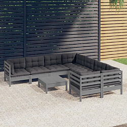 Maison Chic Ensemble Tables et chaises d'extérieur 9 pcs avec coussins,Salon de jardin gris bois de pin -GKD686686