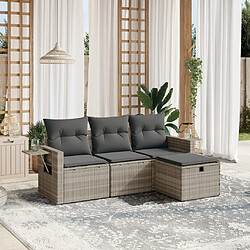 vidaXL Salon de jardin 4 pcs avec coussins gris clair résine tressée