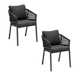 Hesperide Lot de 2 fauteuils repas Oriengo aluminium et mailles tressées - Anthracite et graphite