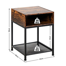 Decoshop26 Table de chevet industrielle avec 1 étagère et 1 compartiment ouvert marron et noir 20_0001186