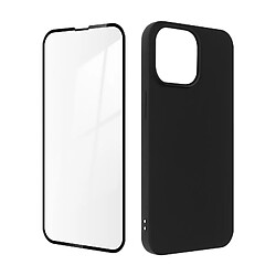 Avizar Coque iPhone 14 Pro Max Silicone Gel Souple Noir et Verre Trempé 9H Contour Noir