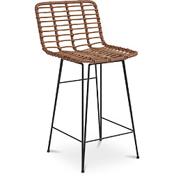 ICONIK INTERIOR Tabouret de bar en osier - Boho Bali Design -65cm - Catori Bois naturel