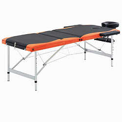 vidaXL Table de massage pliable 3 zones Aluminium Noir et orange