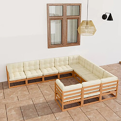 Maison Chic Salon de jardin 10 pcs + coussins - Mobilier/Meubles de jardin - Table et chaises d'extérieur Marron miel Bois de pin -MN96803