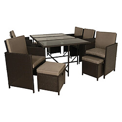 Avis Bestmobilier Tao - salon de jardin encastrable 10 places - résine tressée marron - coussins taupe - plateau en verre + housse de protection