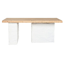 Pegane Table à manger, table de repas rectangulaire en bois naturel et résine blanc - longueur 180 x profondeur 90 x Hauteur 77 cm