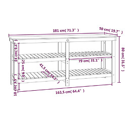 vidaXL Banc de travail 181x50x80 cm Bois de pin massif pas cher