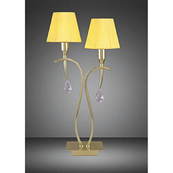 Luminaire Center Lampe de Table Siena 2 Ampoules E14, laiton poli avec crème ambréAbat jours et cristal transaparent