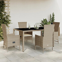 Maison Chic Ensemble à manger d'extérieur 5 pcs avec coussins,Salon de jardin,Mobilier de jardin Beige poly rotin -GKD639132