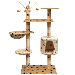 Helloshop26 Arbre à chat griffoir grattoir niche jouet animaux peluché et sisal 125 cm empreintes de pattes beige 3702103