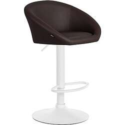 Decoshop26 Tabouret de bar assise pivotante à 360° hauteur réglable en PVC marron piètement en métal blanc 10_0004770