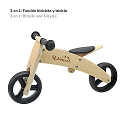 Vélo Sans Pédales Montessori Robincool Fast Wheels 63x32x36cm Transformable en Tricycle Bois Éco Couleur Naturel et Noir pas cher