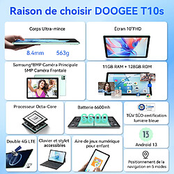 T10S DOOGEE 4G tablette PC 10.1" écran Tablette tactile 6Go+128Go 6600mAh WIFI Ordinateurs - Bleu