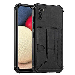 Coque en TPU + PU léger, anti-chute, avec béquille et porte-cartes pliable noir pour votre Samsung Galaxy A02s (164.2x75.9x9.1mm)