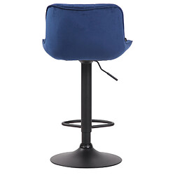 Decoshop26 Tabouret de bar chaise haute x1 en tissu bleu coutures verticales support en métal noir 10_0005109 pas cher