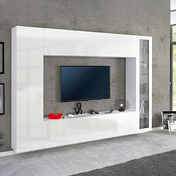 Ahd Amazing Home Design Composition Murale Blanc Brillant Meuble TV Colonne Vitrine Unité Murale Joy Ledge