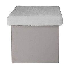 Avis Mes Pouf coffre pliant 38 cm en fausse fourrure blanche et tissu gris