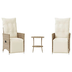 vidaXL Ensemble de bistro 3 pcs avec coussins beige résine tressée