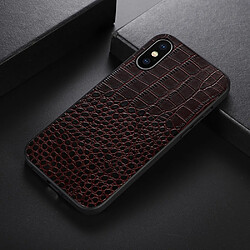 Coque en cuir véritable texture crocodile café pour votre iPhone XS Max 6.5 pouces