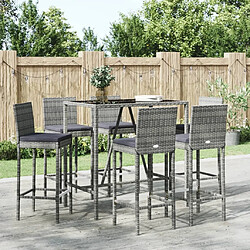 Maison Chic Ensemble de bar de jardin 7 pcs et coussins,Table + chaises + coussins d'extérieur gris poly rotin -GKD994421