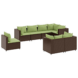 vidaXL Salon de jardin avec coussins 8 pcs marron résine tressée