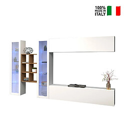 Ahd Amazing Home Design Meuble TV mural suspendu blanc bibliothèque 2 vitrines Kary WH