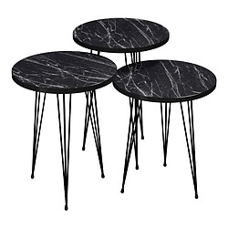 Helloshop26 Set de 3 tables d'appoint rondes gigognes marbre noir 03_0008404