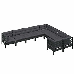 Avis Maison Chic Salon de jardin 9 pcs + coussins - Mobilier/Meubles de jardin - Table et chaises d'extérieur Noir Bois de pin -MN80692