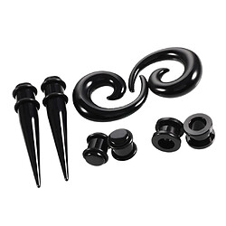 8pcs oreille noire étirement kit acrylique cierges, tunnels, bouchons d'escargot en spirale 3mm