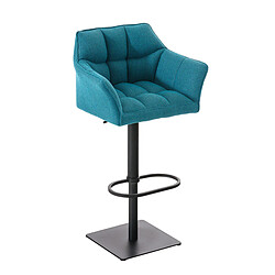 Decoshop26 Tabouret de bar chaise haute de comptoir couture carrées assise en tissu turquoise cadre en métal noir 10_0004700