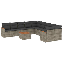 vidaXL Salon de jardin 11 pcs avec coussins gris résine tressée