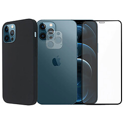 Protection intégrale Verre Trempé pour iPhone 12 Pro Max + Verre Trempé Caméra Arrière + Coque souple silicone Noire - Visiodirect -