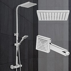 Ecd Germany Système de douche complet en acier colonne montante argent carré avec thermostat